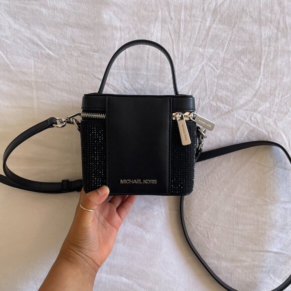 NWOT Michael Kors Sandrine Black Rhinestone Petite Box Bag - Picture 5 of 7